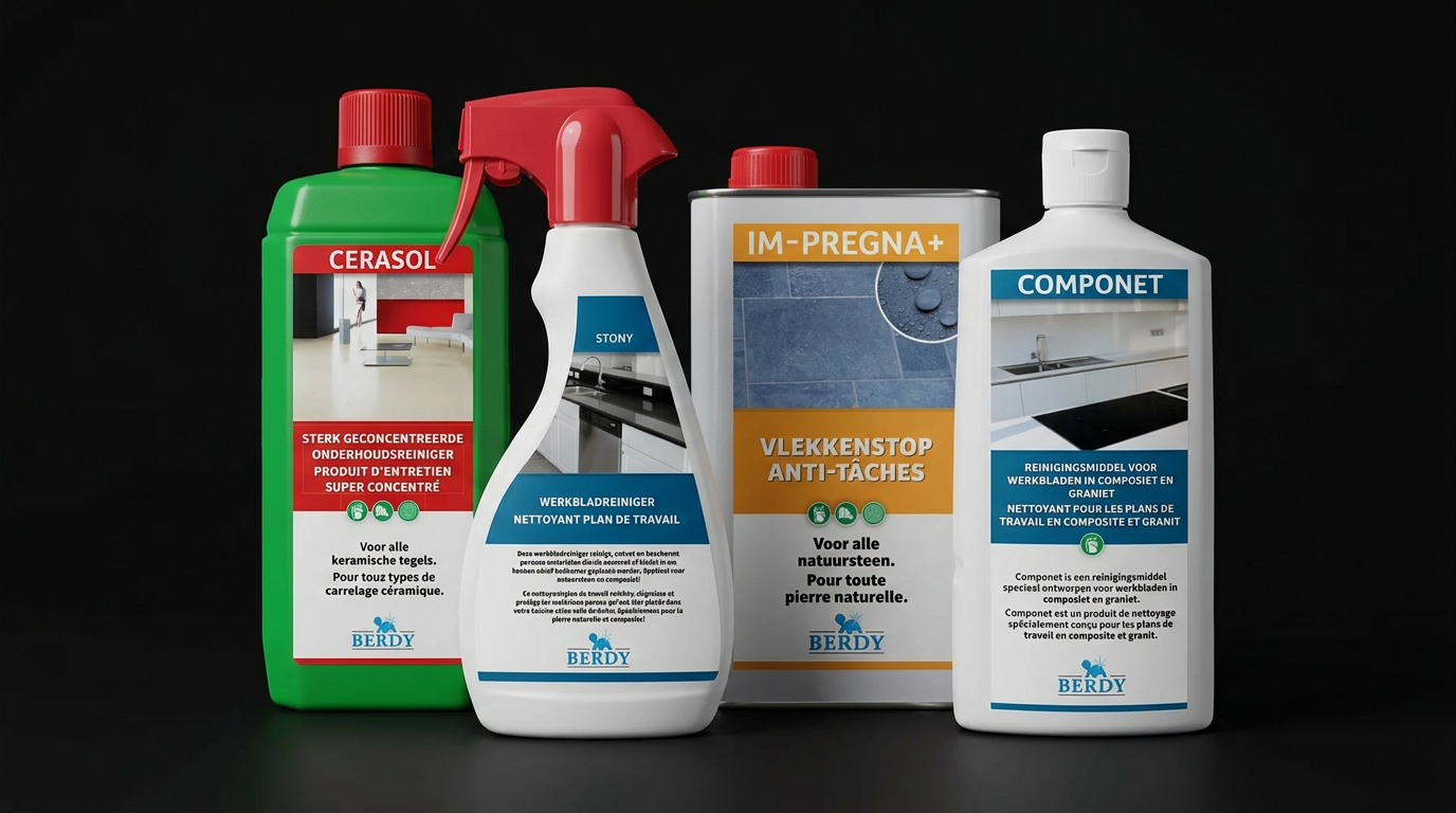 Composition de produits Berdy : Cerasol, Stony, Im-pregna et Componet